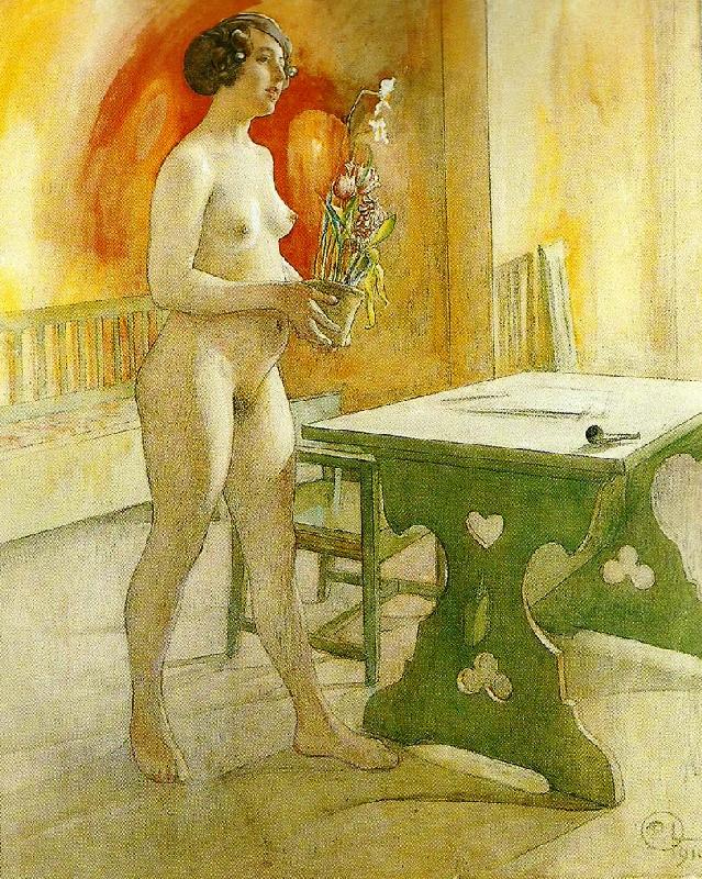 Carl Larsson modell med blomkruka-modellen lisa med blomkruka oil painting image